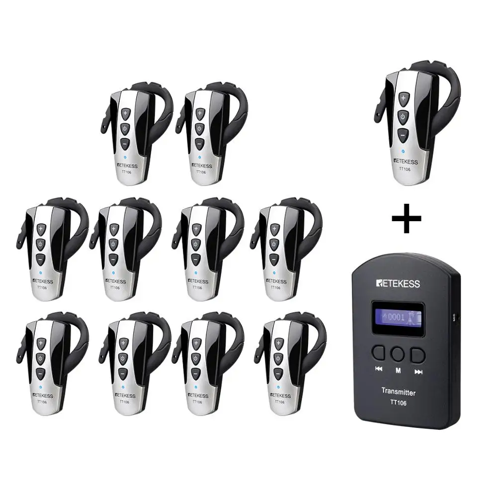 2,4 ГГц UHF Professional Earhook 1 передатчик 10 приемников Беспроводная система передачи туристического гида RETEKESS TT106