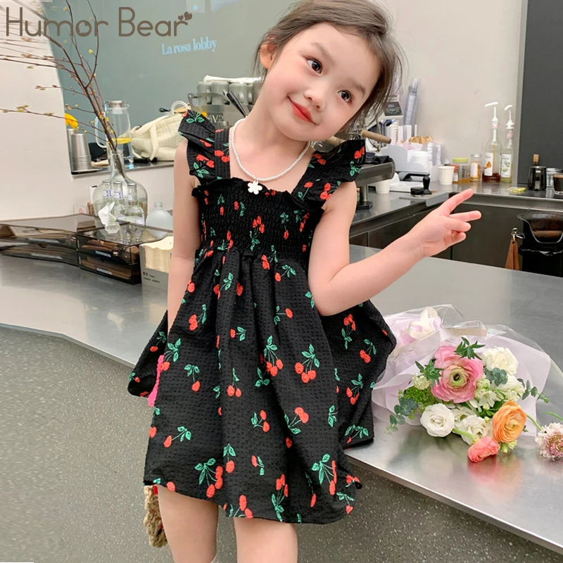 

Humor Bear Summer Flying Sleeve Fruit Pattern Casual Dress Kid Clothes Baby Girl Clothes Children Dress For 2-6 Years