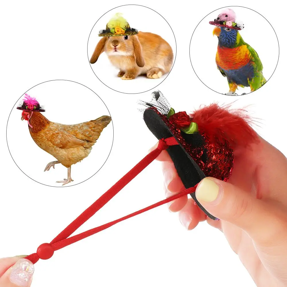 Шляпы для кур-миниатюр "Куриные шляпы" с пером верха и регулируемым эластичным ремешком для петухов, уток, попугаев и другой домашней птицы, стильный костюм на выставку.