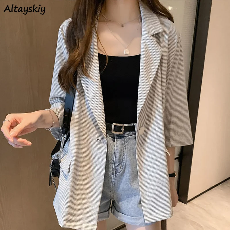 

Plaid Blazers Women Notched England Style Baggy Hot S-3XL Loose Elegant Lady Leisure Tender Korean Tender Outwear Blazer Female
