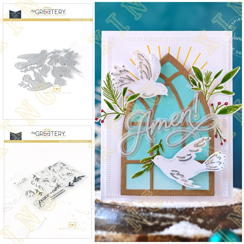 

Peaceful Doves Metal Cutting Dies Clear Stamps Scrapbook Diary Secoration Embossing Stencil Template Diy Greeting Card Handmade