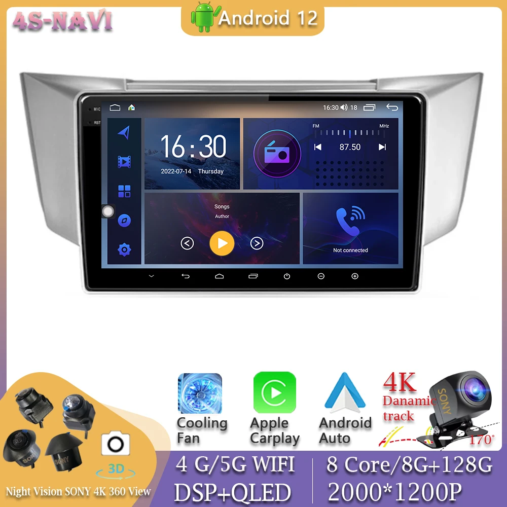 

360 Camera Head Unit Android 12 For Lexus RX300 RX330 RX350 RX400H 2004-2009 Player Video Autoradio Multimedia Navigation GPS