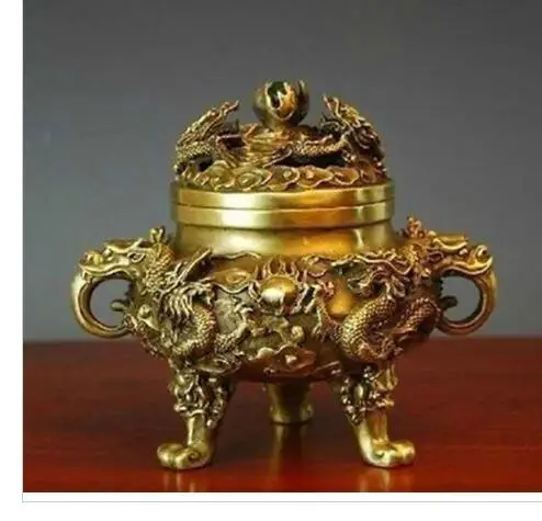 

decoration bronze factory Pure Brass Antique Exquisite Collectible Chinese Brass Dragons Incense Burner