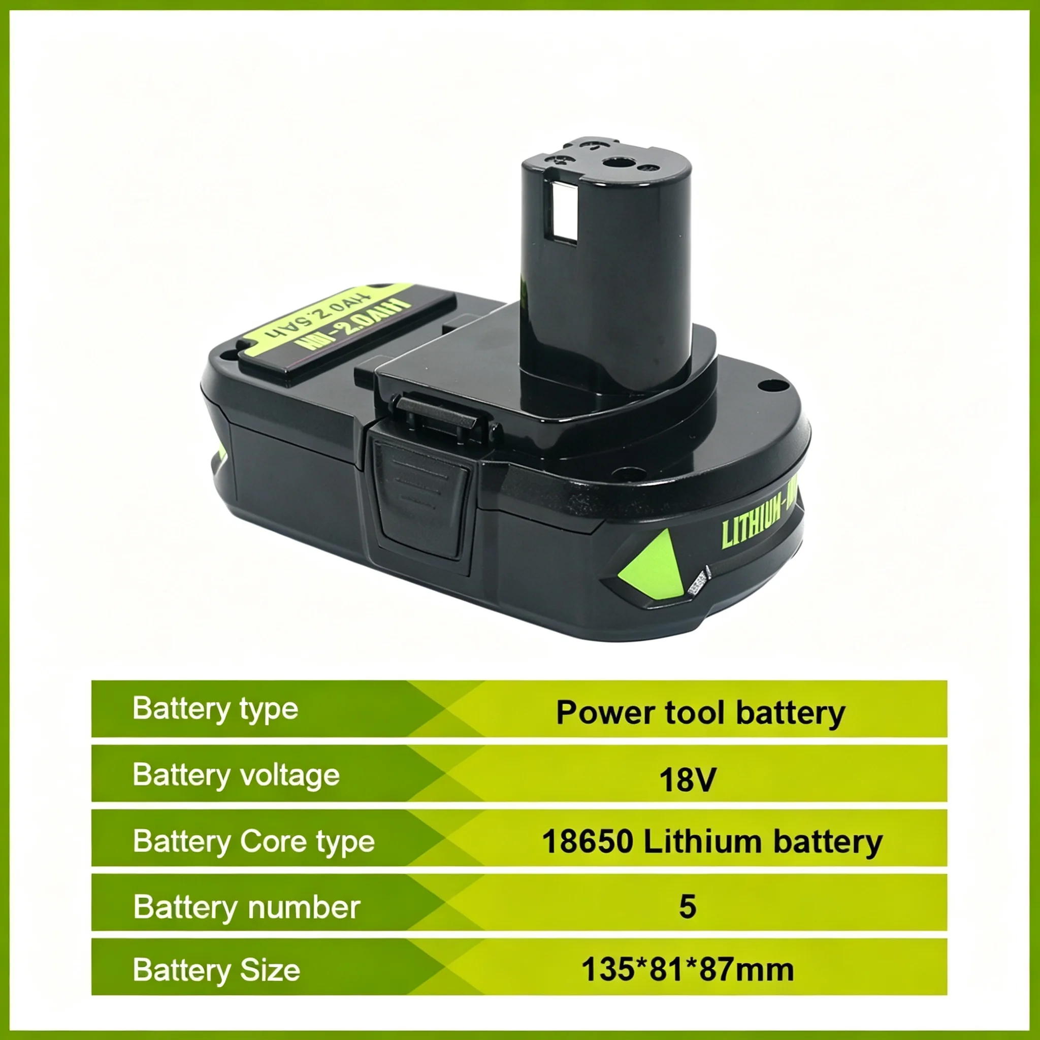 Новая сменная батарея RYOBI P108 18V 2.0Ah для серии, совместима с P203 P204 P210 RB18L50 RB18L20, литий-ионная, высокой емкости. (art.: 3920dbe3c8a01) - 3920dbe3c8a01