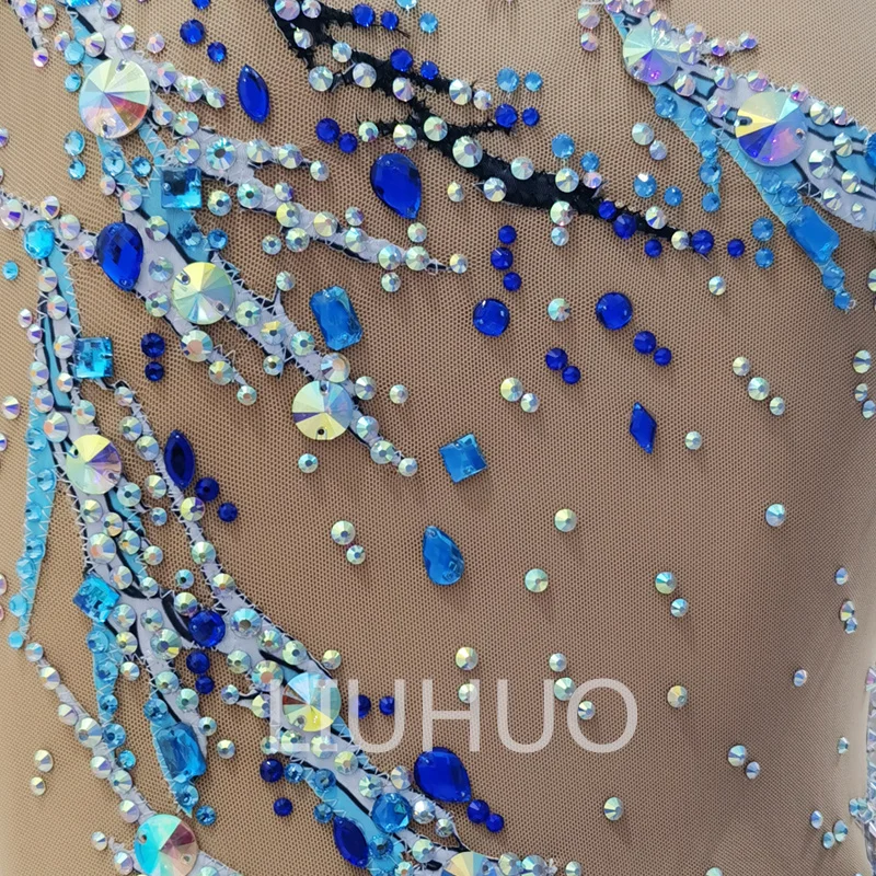 Синхронизированный купальный костюм голубого цвета со стразами купальник для