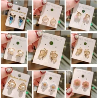 fashion elegant irregular geometry metal round love flowers hollow out crystal pearl earring for women girls party jewelry gift