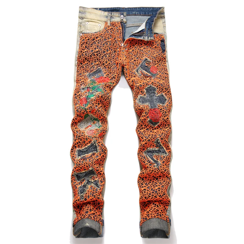 

jeans men Denim Straight Pantalones Hombre Design Male Embroidery High Quality Comfortable Advanced Motorcycle Biker pants men