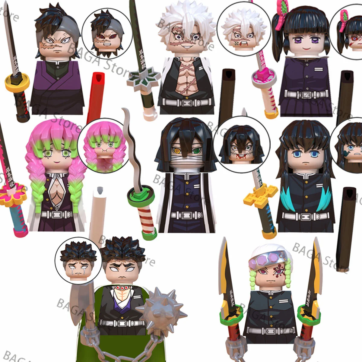 

WM6137 Demon Slayer Anime Uzui Tengen Shinazugawa Genya Sanemi mini action toy figures building blocks Assemble toys dolls gifts
