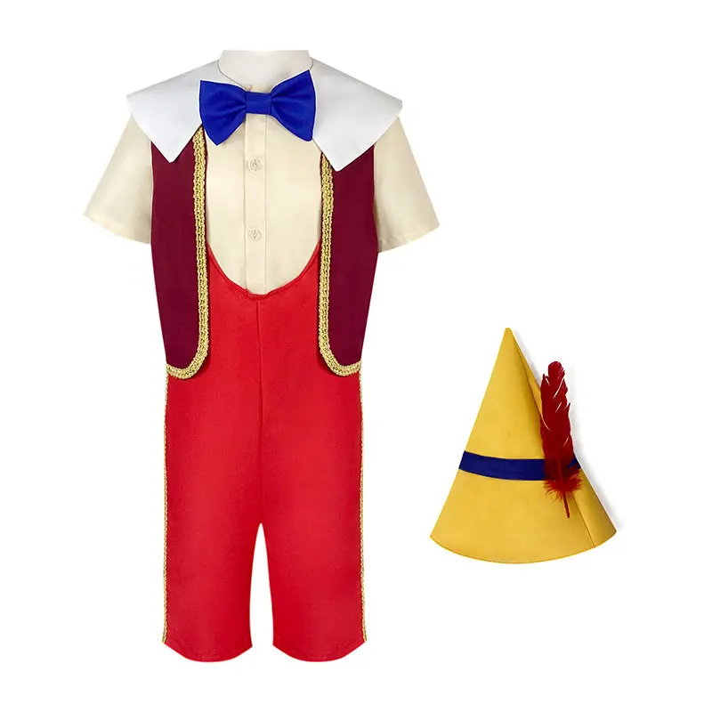 

2022 New CosDaddy Children Pinocchio Cosplay Costume Top Pants Halloween Boys Clothes Carnival Halloween Kids Costume