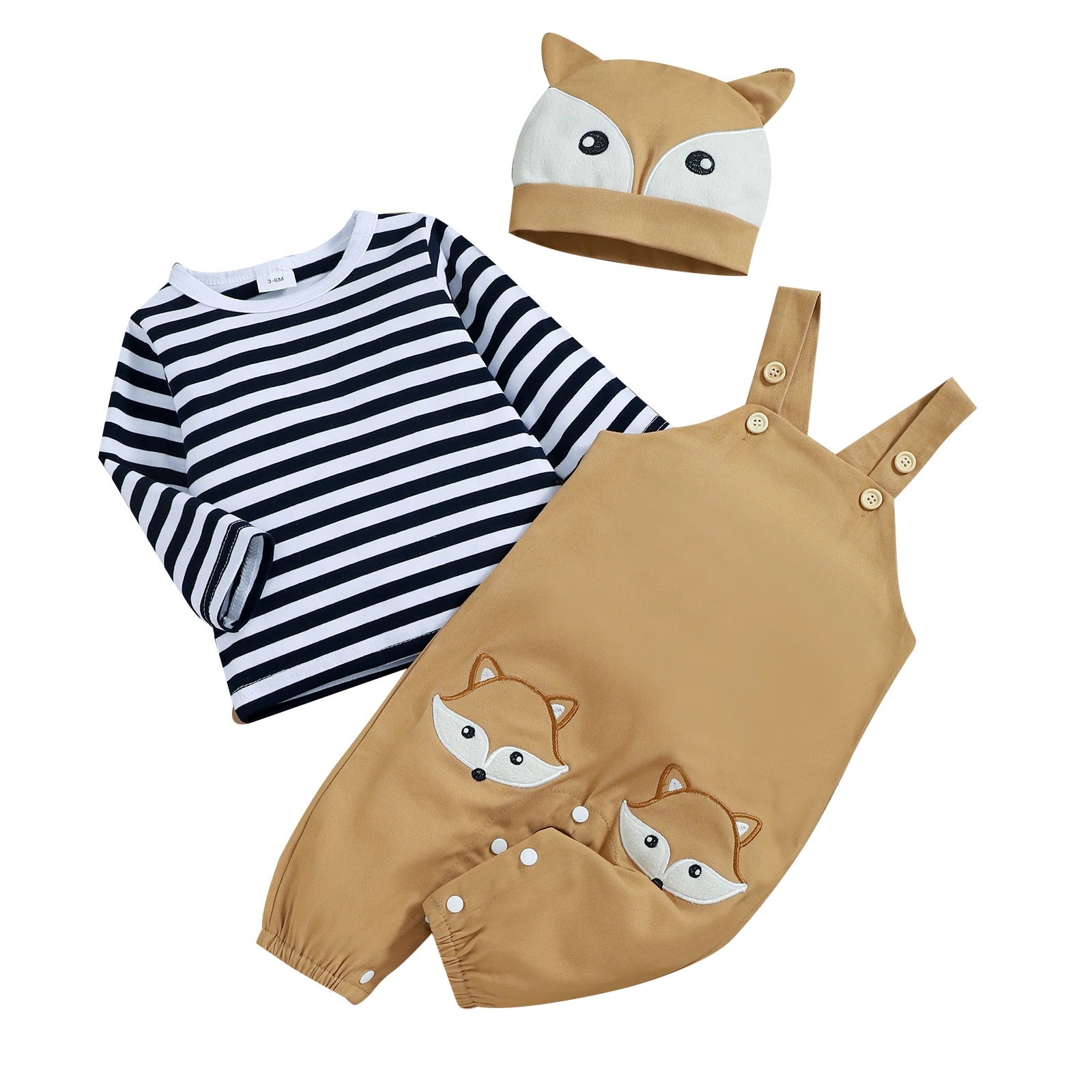 

Брюки на подтяжках для мальчиков и девочек, футболка в полоску, блузка с длинным рукавом, комбинезон с принтом лисы, комбинезоны с шапочкой, ...