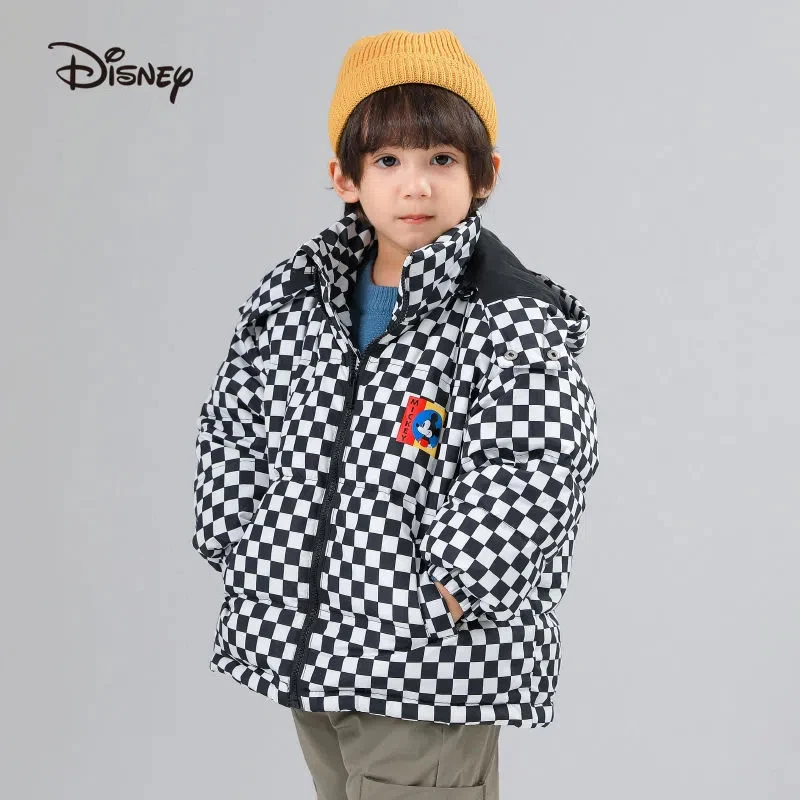 

Disney Children's Down Jacket Plaid Cartoon Pattern Boys and Girls In Children's Clothing Baby Thickening Winter Coat