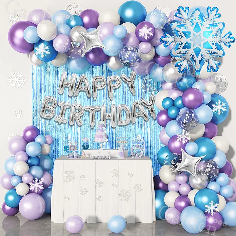 

138pcs elsa frozen Pearlescent Blue Purple Latex Balloons Garland Rain Curtains Happy Birthday Snow Queen Party Decoration Kit
