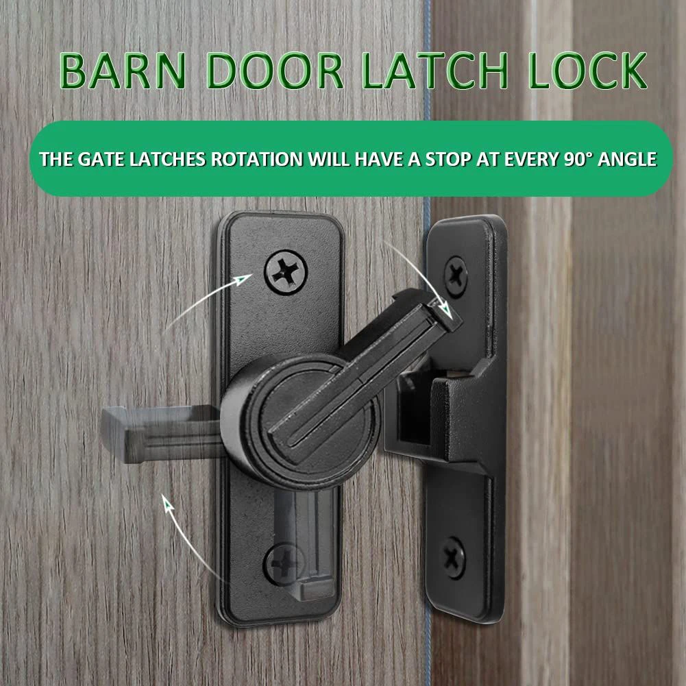 

Barn Door Lock Gate Latch Assembly Black Fitting Heavy Duty Part Replacement Sliding Tool Zinc Alloy 90 Degree