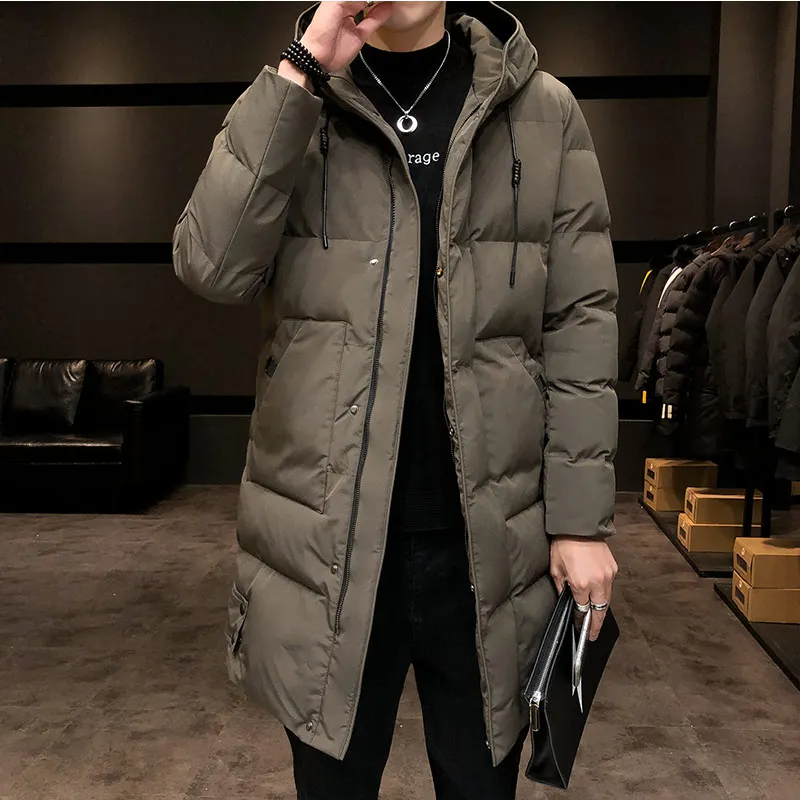 2022 Warm Thick Men White Cotton Jacket Hooded Puffer Jackets Coat Winter Male Casual Long Parka Overcoat Outdoor Multi-pocket