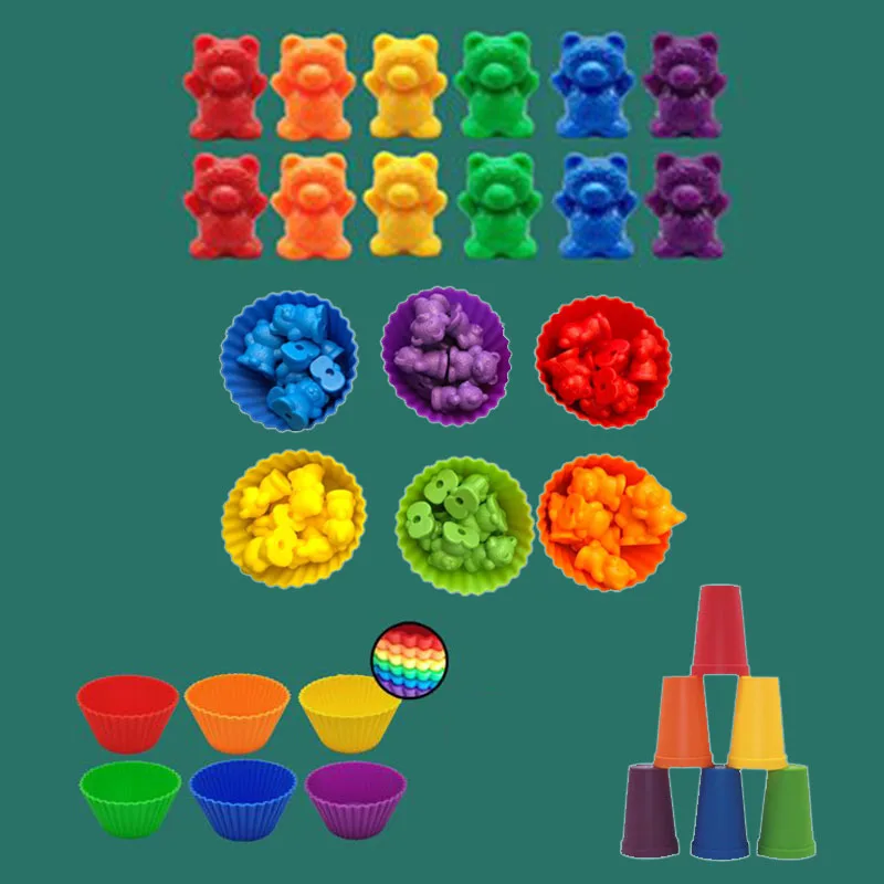 

Children Montessori Toy 1 set Boxed Counting Bear Montessori Educational Cognition Rainbow Matching Game Educational Toys Gifts