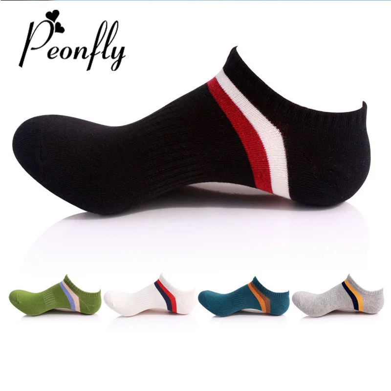 

Peonfly Casual Fashion Cotton Low Cut Men Brand Design Two Stripes Solid Color Comfortable Breathable Short Ankle Socks