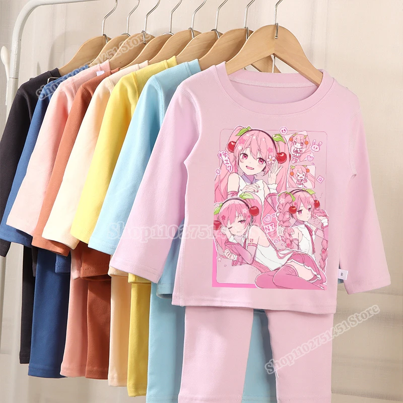 Фото Милые детские пижамные комплекты Hatsune Miku, кавайная одежда для сна, топы и брюки, детская одежда, одежда с длинными рукавами, теплая одежда из дралона №4
