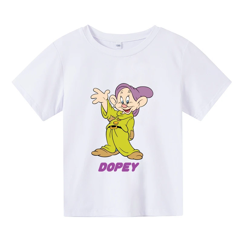 Disney Dopey Dwarfs Print Cartoon Cool Funny T-Shirt Boys Short Sleeve Summer Tops Kid Fashion Children Snow White Fans Tops