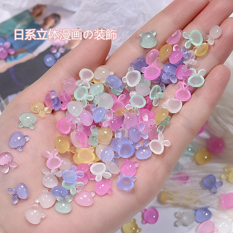 

20pcs Jelly Bear Nail Art Charm 3D Kawaii Transparent Candy Color Rabbit Head Nail Parts Decorations Cute DIY Nails Accessories