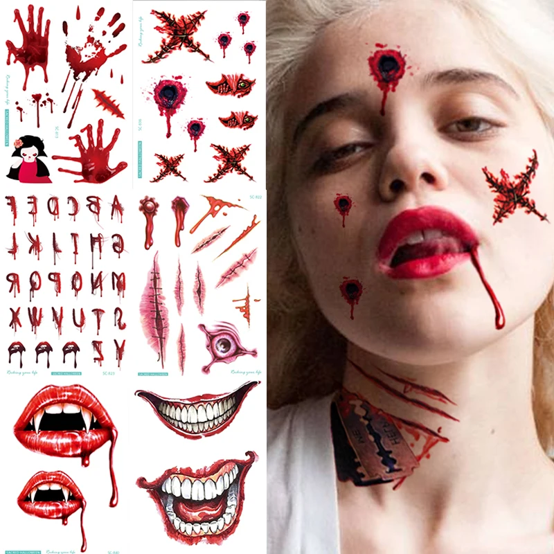 

Halloween Temporary Tattoos Holiday Face Makeup Terror Spider Scar Mask Design Fake Tattoo for Women Waterproof Tattoo Sticker