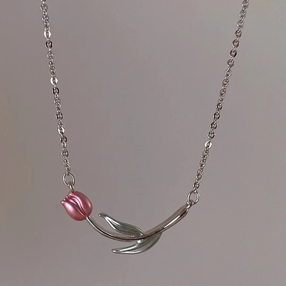 

Vintage Elegant Tulip Flower Necklace Y2K Aesthetic Jewelry for Women Mom Girls Korean Fashion Accessories Wedding Chokers