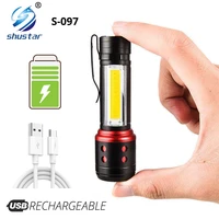 rechargeable portable mini led flashlight with cob side light 4 lighting modes xpe lamp beads lighting 150 meters
