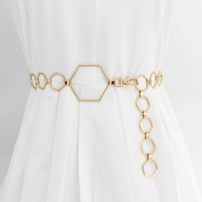 

Шестигранный металлический пояс для женщин, ретро ремни с длинной цепочкой, модный декоративный женский пояс для платья