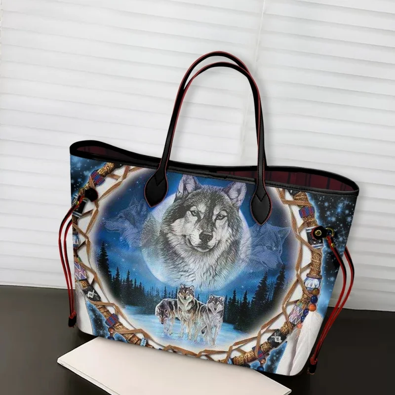 

Ловец снов с волком, сумки-тоуты с верхней ручкой, повседневные женские сумки, вместительная сумка для покупок через плечо для дам Bolsa 2023
