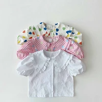 summer girls shirt simple sweet and versatile short sleeve loose lapel top baby girl blouse