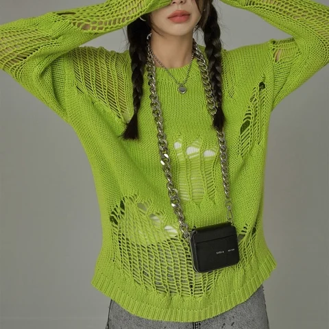 Женские пуловеры S-5XL, свитер с вырезами, повседневная забавная уличная одежда, вязаный мешковатый шикарный Универсальный простой женский свитер с круглым вырезом