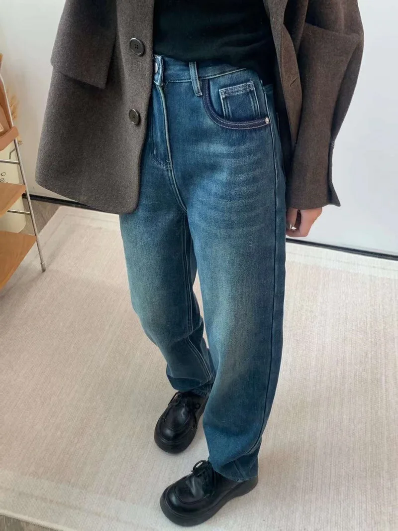 

Джинсы, корейские женские джинсы, яркие французские мешковатые джинсы Y2k, брюки-карго, женские джинсы