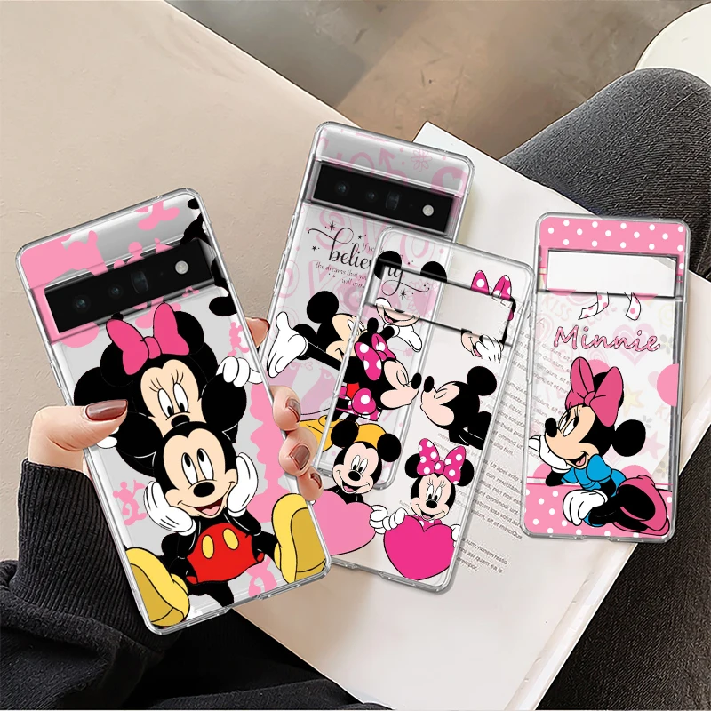 

Disney Mickey Minnie Pink For Google Pixel 8 7 6 Pro 6a 5 5a 4 4a XL 5G Transparent Phone Case Cover Shell