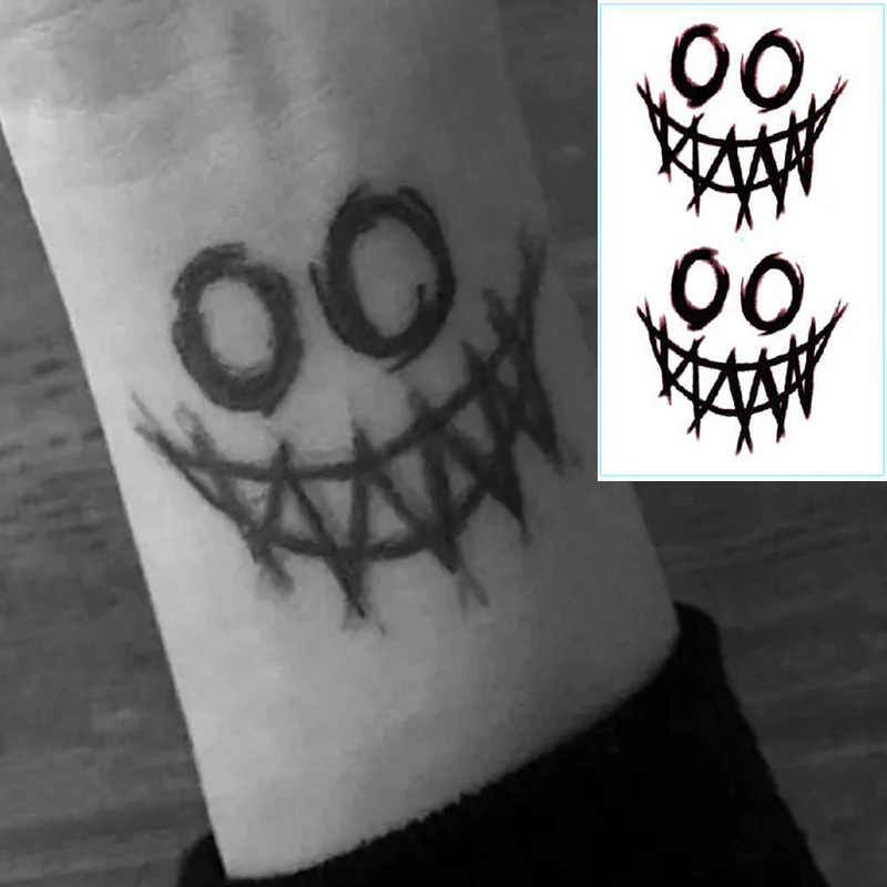 

Временная татуировка черного клоуна для женщин мужской боди-арт, переводная татуировка на руку, талию, розовую воду, поддельные наклейки, во...