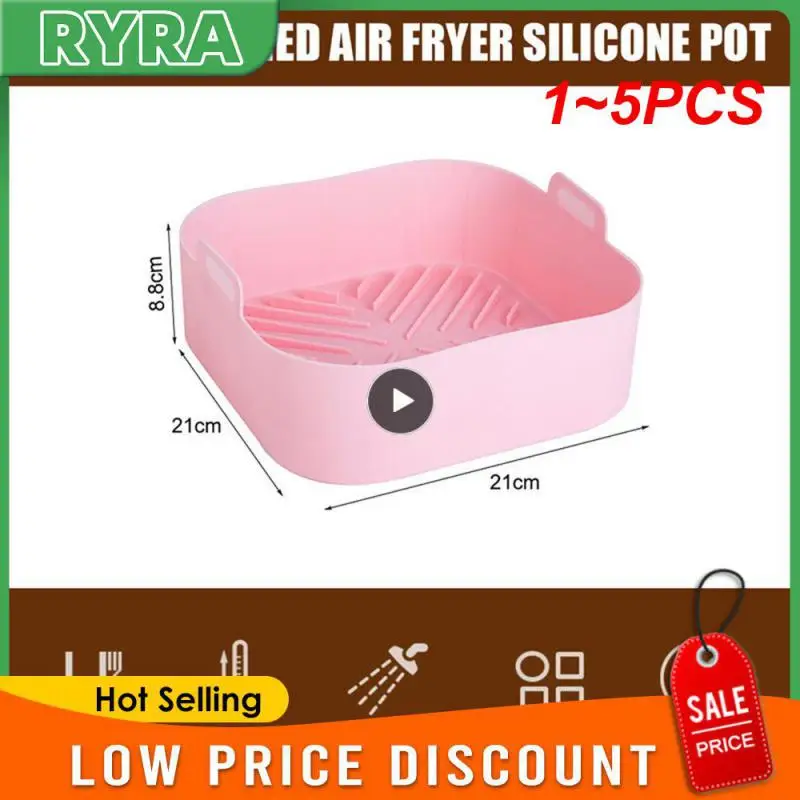 

1~5PCS Reusable Airfryer Silicone Basket Oven Baking Tray Fried Pizza Chicken Basket Baking Mat Mold Easy To Clean Air Fryer