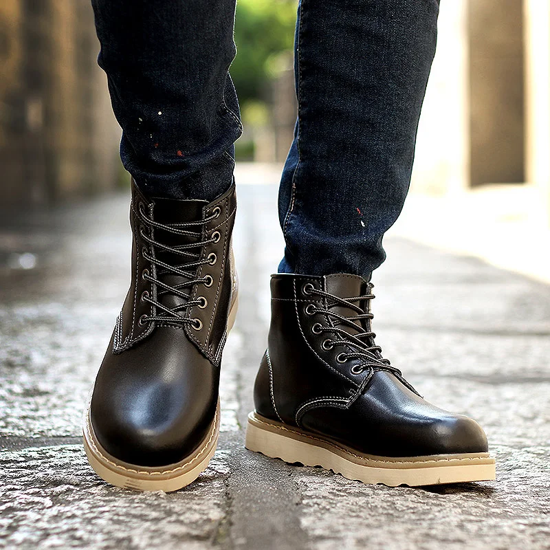 Зимние классические модные мужские кожаные ботильоны мотоциклетные меховые