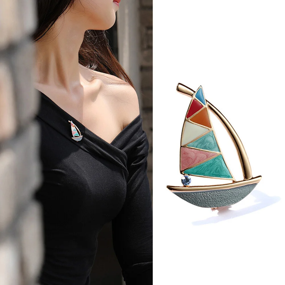 Decorate Costume Props Decoration Sailboat Shape Breastpin Brooch Graduation Gift Simple Style Brooches Rhinestone