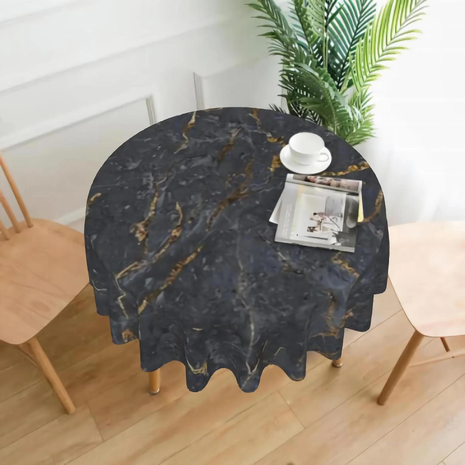 

Gray Marble With Gold Streaks Round Tablecloth Wrinkle Spillproof Table Cloth for Party and Family Gatherings 60 Inch Diameter