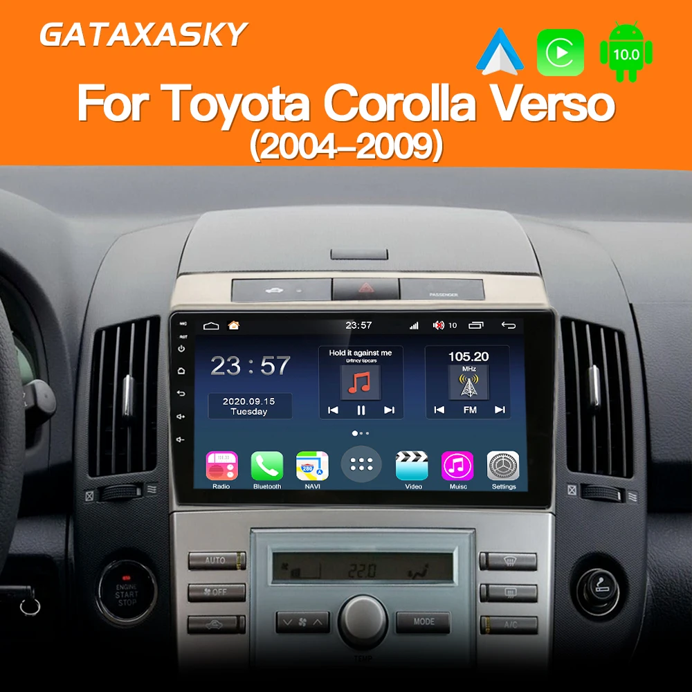 Автомагнитола GATAXASKY 9 дюймов мультимедийный плеер для Toyota Corolla Verso 2004-2009 Carplay Wi-Fi