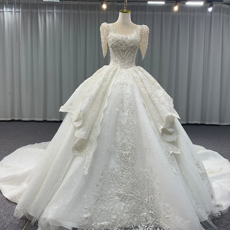 Elegant Women's Long Dress For Wedding Organza Ball Gown Square Collar Wedding Dresses For Women Beading MN198 Robe De Mariée 3