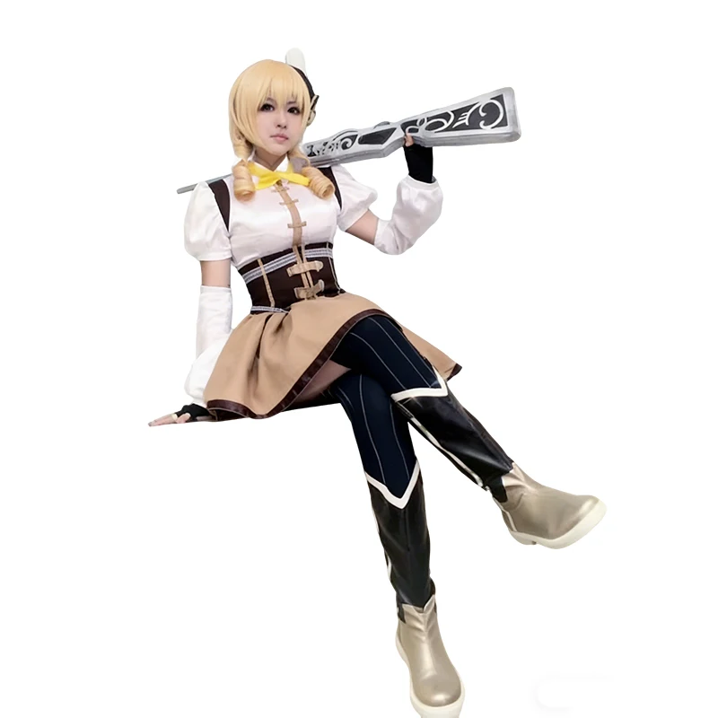 Фото Костюм для косплея Puella Magi Madoka Magica Tomoe Mami, полный комплект с носками для Хэллоуина, Рождественской вечеринки, мужской и женский костюм №4