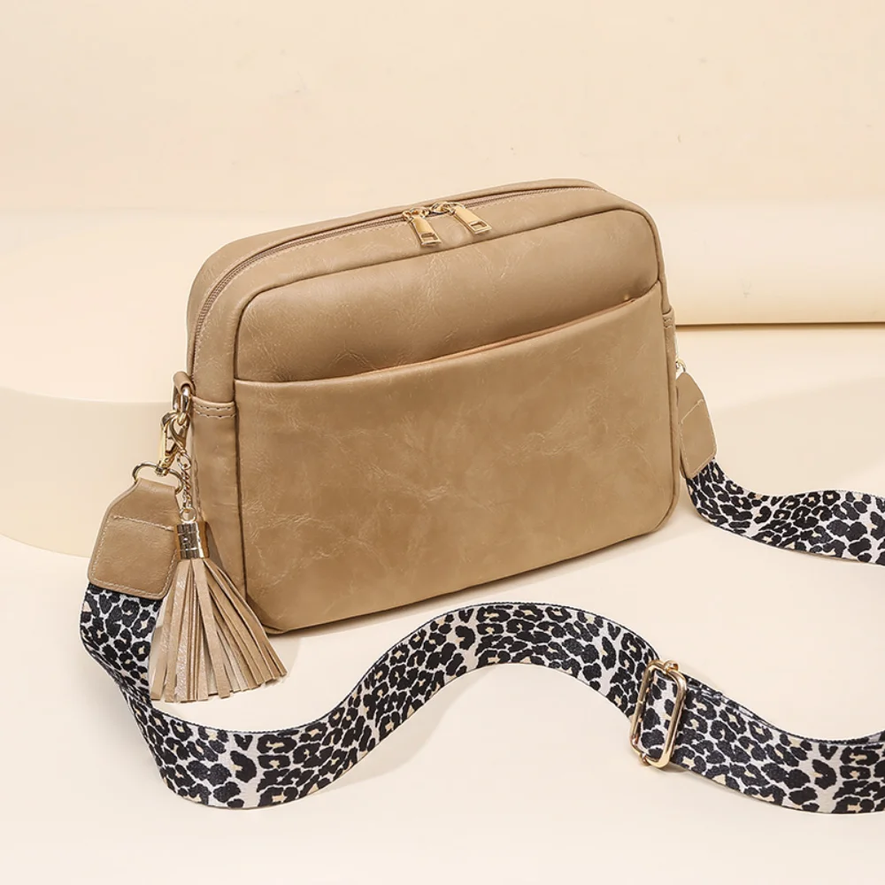Vintage PU Leather Crossbody Sling Bags Women Fashion Leopard Guitar Strap Messenger Bag Ladies Casual Versatile Shoulder Bag