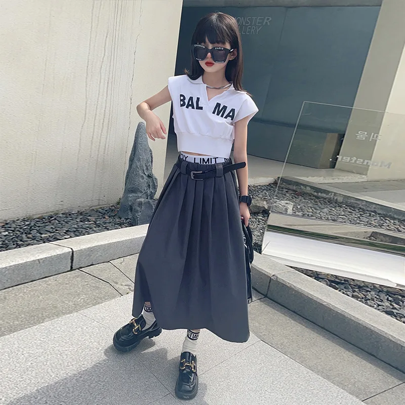 

Girls retro high waist A-line skirt 2022 summer new mid-length skirt trend