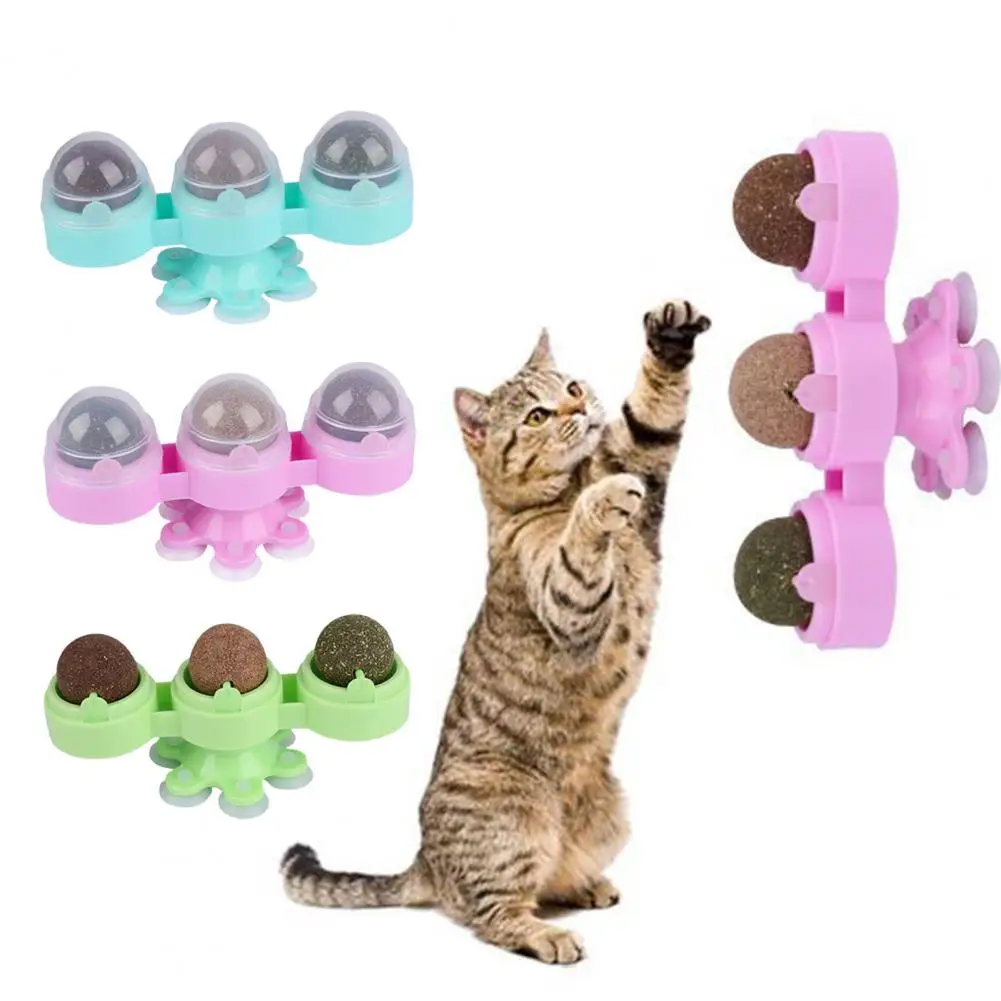 

Pet Toy Bottom Suction Cup Three Flavors Rotating Windmill Natural Materials Bite-resistant Teeth Cleaning Entertaining Catnip W