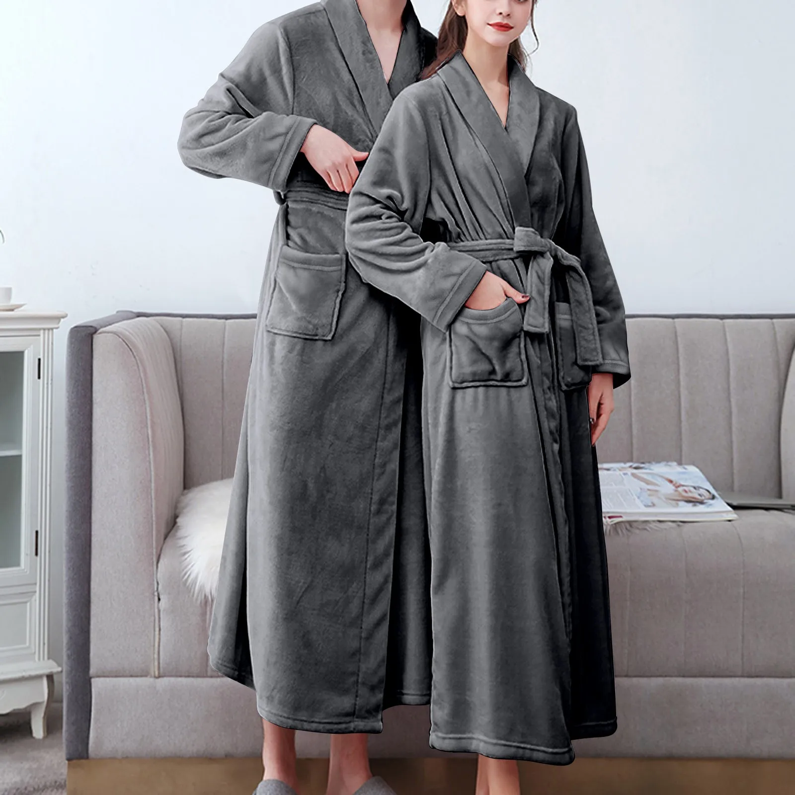 

Couples Long Plus Size Winter Warm Coral Fleece Bathrobe Women Men Flannel Kimono Bath Robe Bridesmaid Dressing Gown Wedding