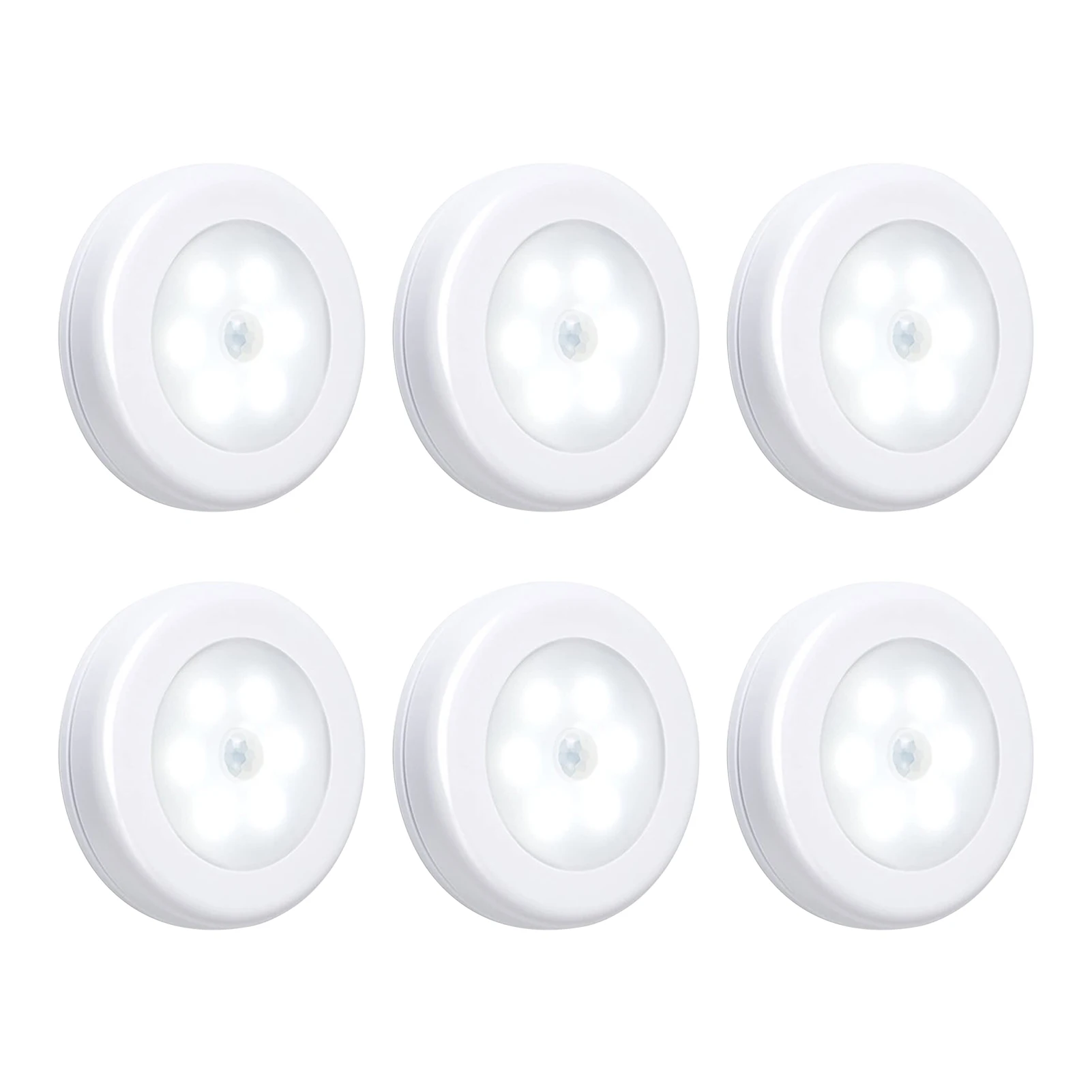 

6pcs LED Cabinet Light Motion Sensor Wireless Sensitive Closet With Sticker Home Stair Round Battery Powered Balcony Hallway