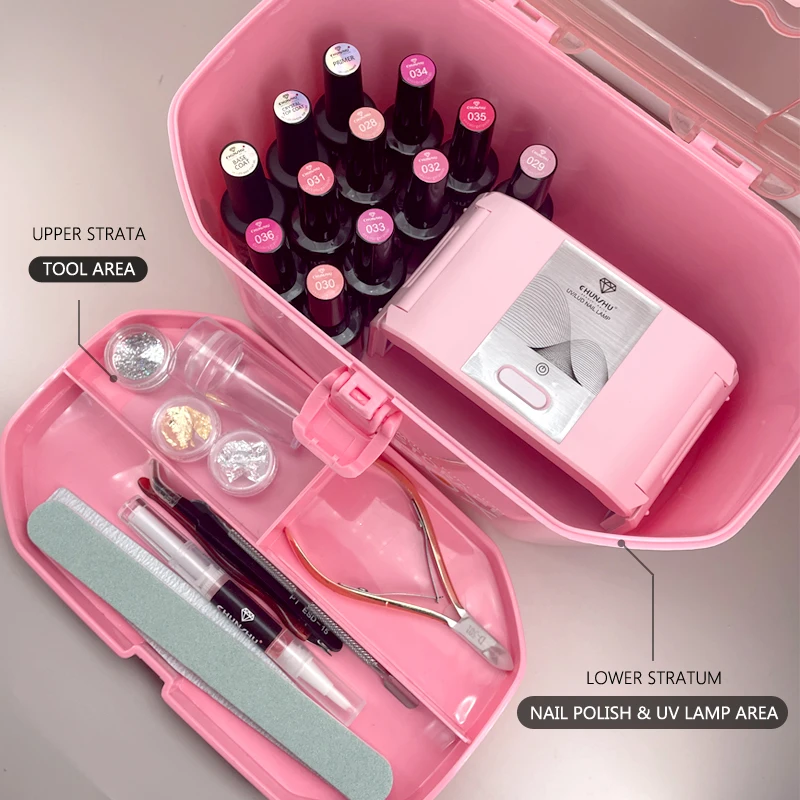 

CHUNSHU 12 шт УФ-гель для ногтей набор с 24 Вт Сушилка для ногтей лампа и 2 слоя коробка для хранения полупостоянные лаки для ногтей гибридные набо...