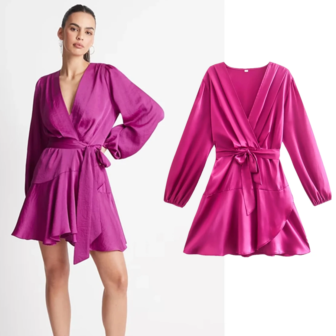 

Maxdutti сексуальное мини-платье с оборками и поясом, женское модное атласное плиссированвечерние вечернее платье