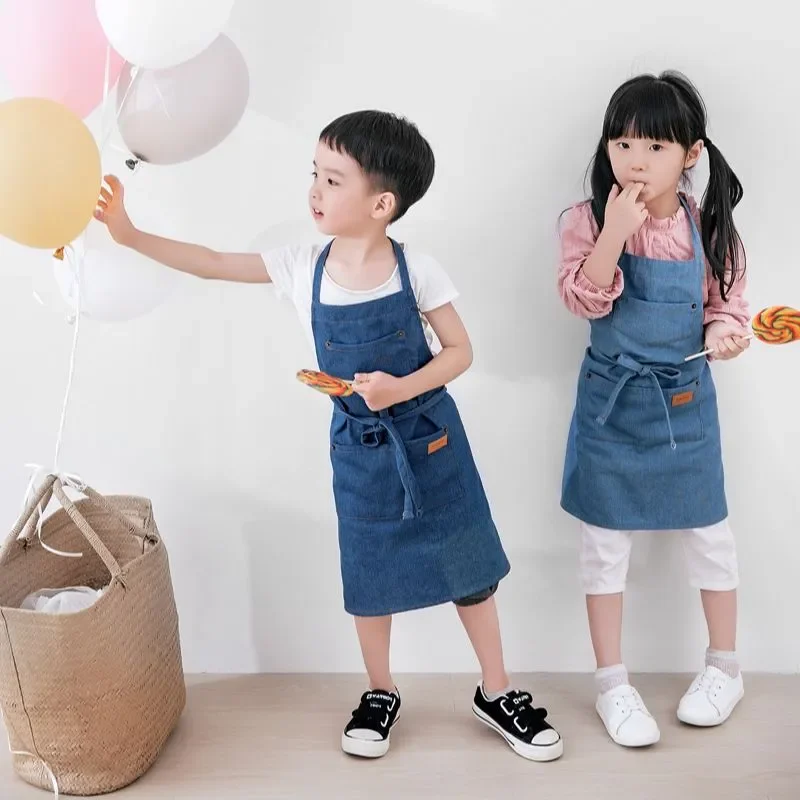 

Cross Denim Children's Waist Apron Kitchen Baking Barber Gardening Overalls Kindergarten Suspenders Painting Clothes Stain Proof