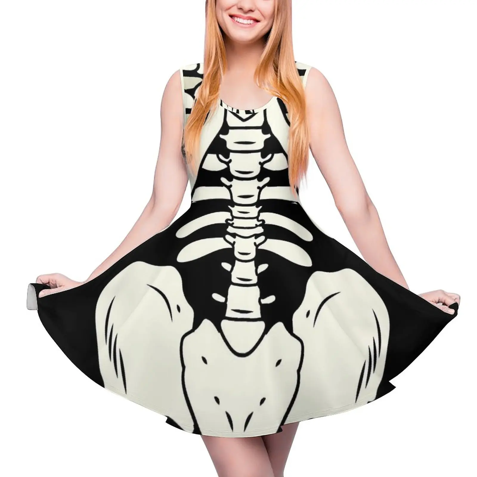 

Платье в стиле бохо с принтом скелета, Пляжное Платье с завышенной талией, с принтом костей, платье для скейтбординга, большие размеры