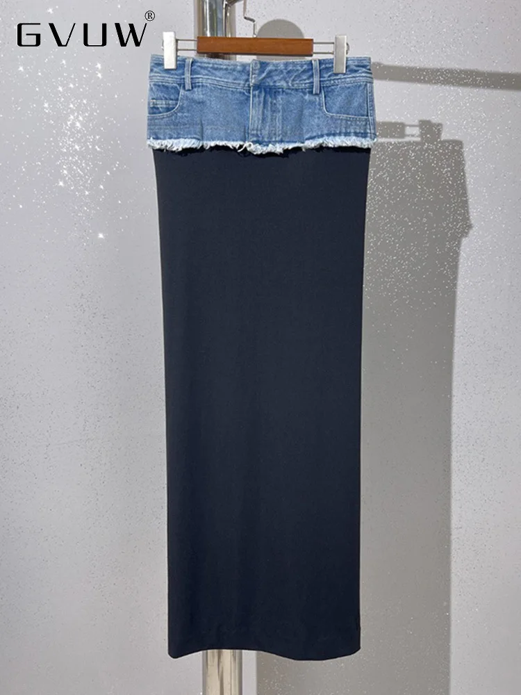 

GVUW High Waist Denim Skirts Women Patchwork Pockets Spring Summer New Fashion Loose Straight Versatile Clothing Female 15G6825